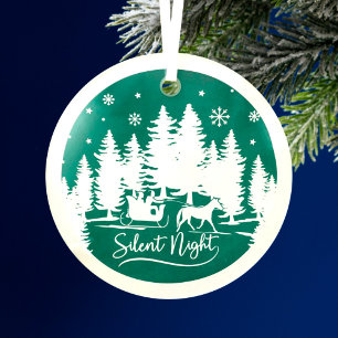 Silent night sleight snowflakes pines  glass tree decoration