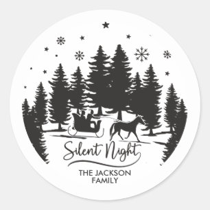 Silent night sleight snowflakes pines silhouettes classic round sticker