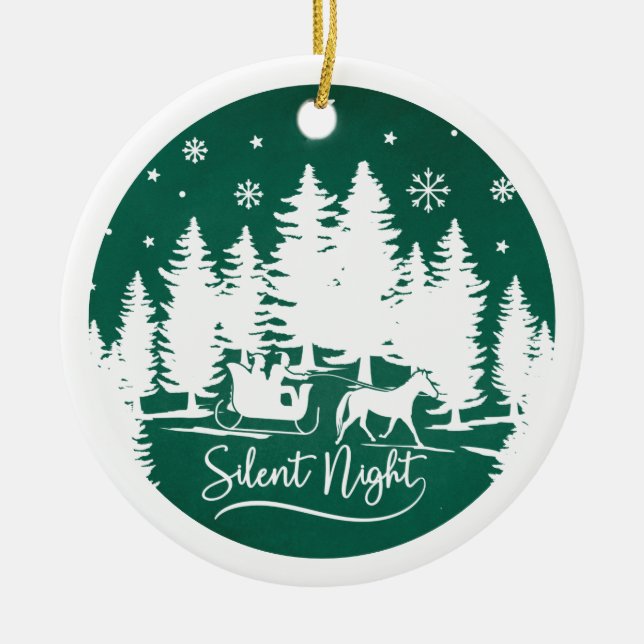 Silent night sleight snowflakes pines with photo ceramic tree decoration (Front)
