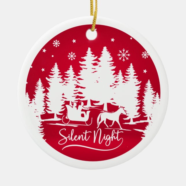Silent night sleight snowflakes pines with photo ceramic tree decoration (Front)
