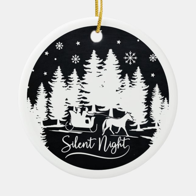 Silent night sleight snowflakes pines with photo ceramic tree decoration (Front)