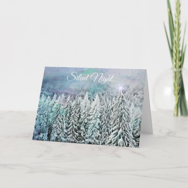 Silent Night Snowy Trees Christmas Star Card (Front)