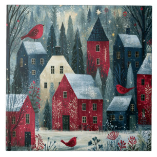 Silent Night Starlit Winter Village Tile
