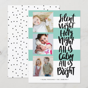 Silent Night three photo holidays Christmas   Mint Invitation