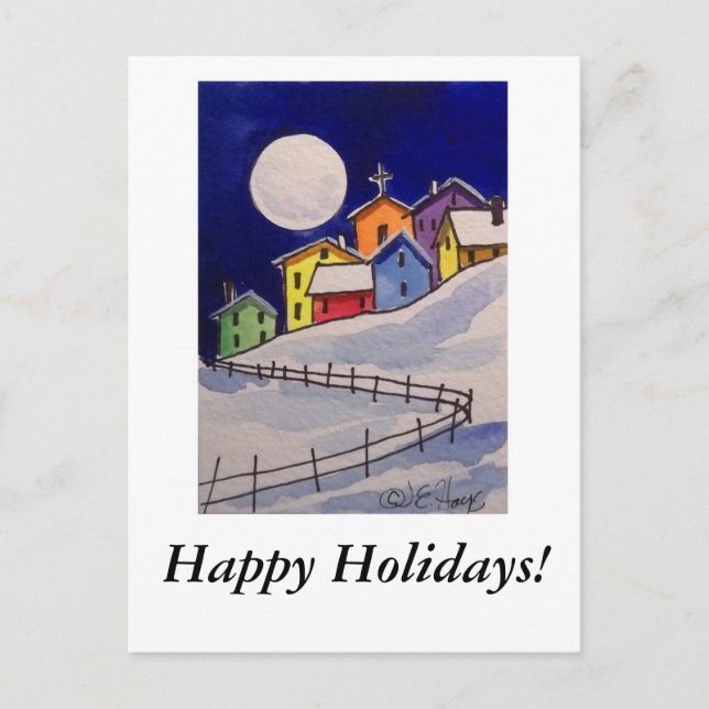 Silent Night Village Holiday Postcard (Front)