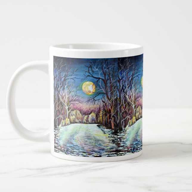 Silent Night Winter Full Moon in Sweden Large Coffee Mug (Left)