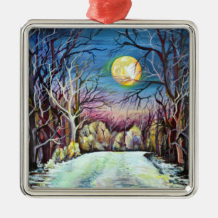 Silent Night Winter Full Moon in Sweden Metal Tree Decoration