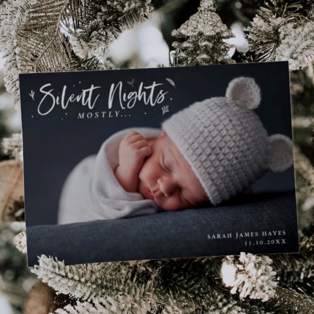 Silent Nights Baby Landscape Photo Holiday Birth Announcement (Creator Uploaded)