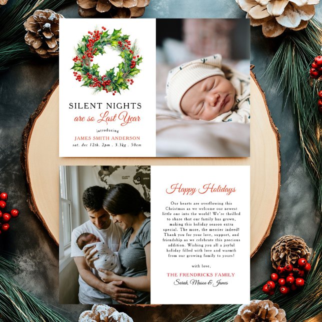 Silent Nights  Christmas Photo Baby Birth Announcement (Creator Uploaded)