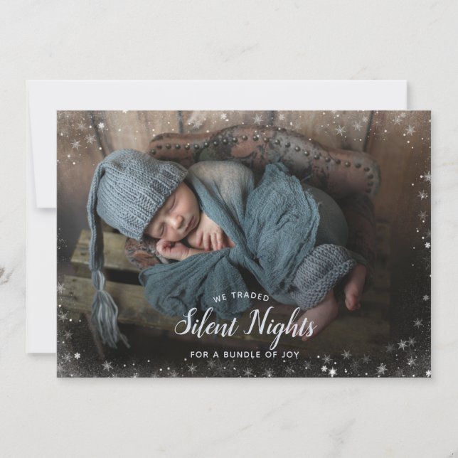 Silent Nights For Bundle Joy Xmas 4 Photos Holiday Announcement (Front)