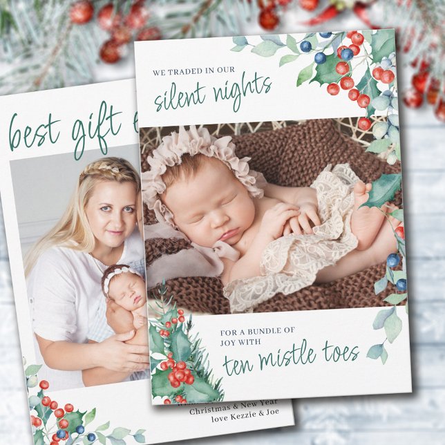 Silent Nights for Ten Mistle Toes Winter Birth Announcement (Creator Uploaded)
