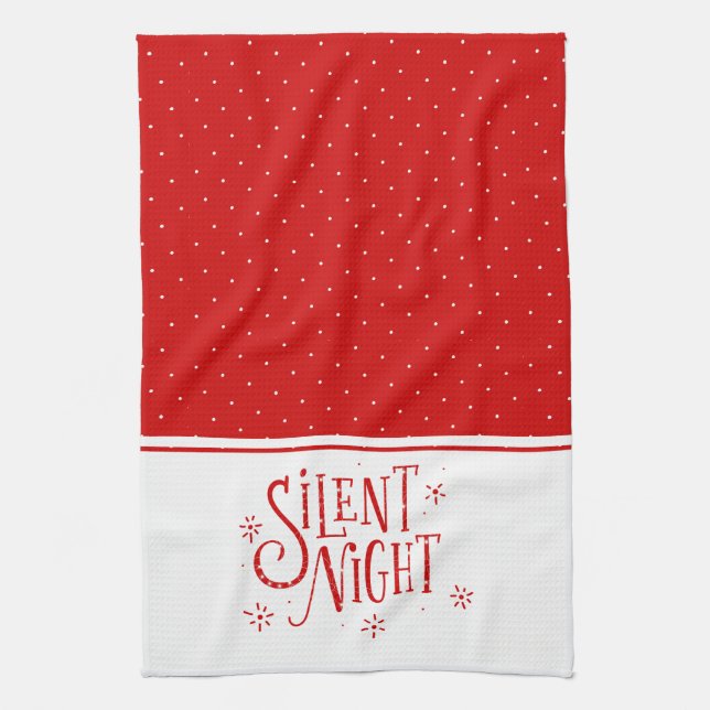 Silent Nights Typography White & Red Tea Towel (Vertical)