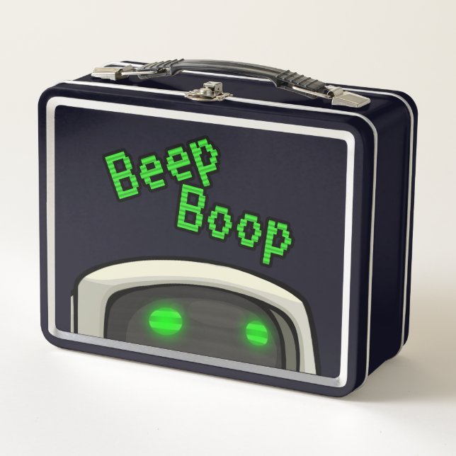 Silent Observer Beep Boop Metal Lunch Box (Front)