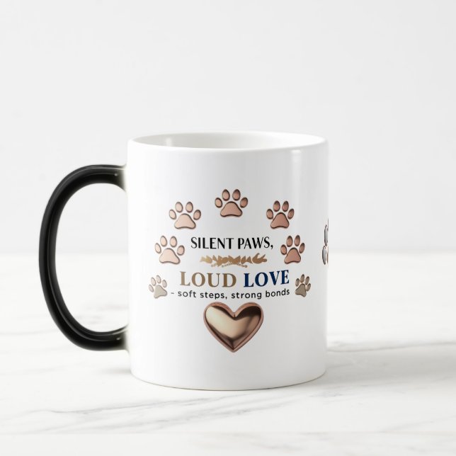 Silent Paws, Loud Love – Rose Gold Paw Print  Magic Mug (Left)
