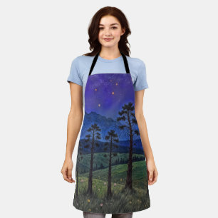 Silent Pines, Cosmic Dance – A Forest Landscape Apron