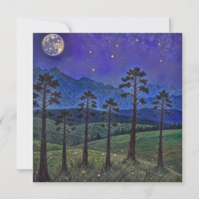 Silent Pines, Cosmic Dance – A Forest Landscape Invitation (Front)