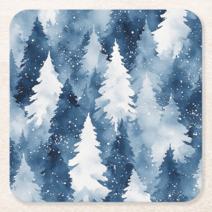 Silent Pines Winter Forest Square Paper Coaster