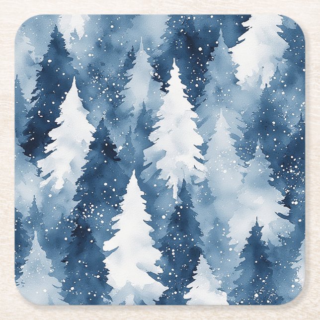 Silent Pines Winter Forest Square Paper Coaster (Front)