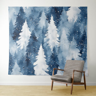 Silent Pines Winter Forest Tapestry