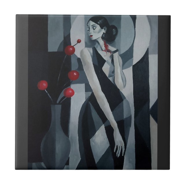 Silent Pulse Art Deco Woman Ceramic Tile (Front)