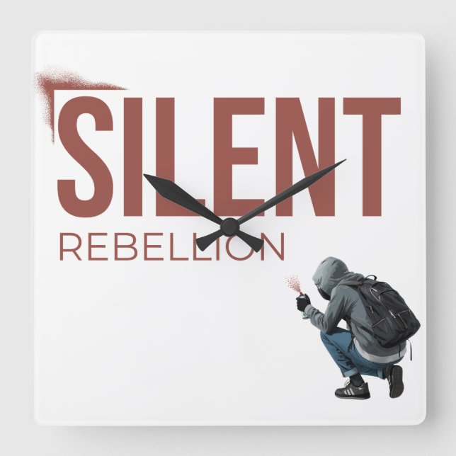Silent Rebellion Minimal Graffiti Art Square Wall Clock (Front)