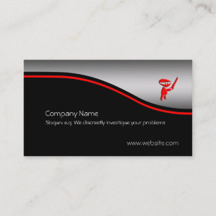 Silent red ninja assassin, red swoosh, metal-look business card