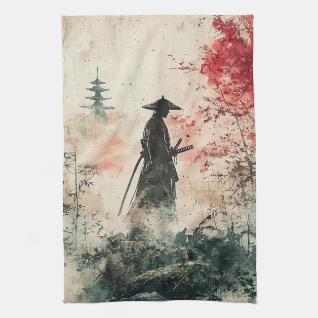 Silent Samurai Crimson Forest (1) Tea Towel (Vertical)