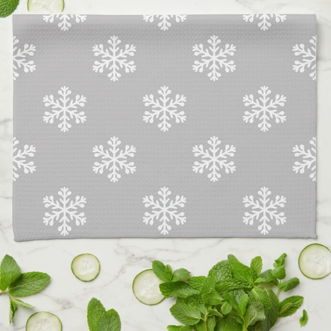 Silent Snowflakes in Gray Tea Towel (Folded)