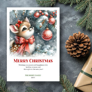 Silent Snowy Fawn Watercolor Christmas Greeting Holiday Card