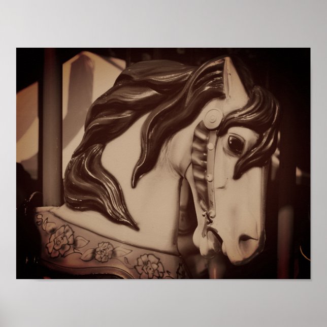 Silent Steed Carousel Horse In Sepia Brown Poster (Front)