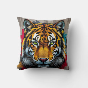 Silent Strength – Tiger Graffiti Art Throw Pillow