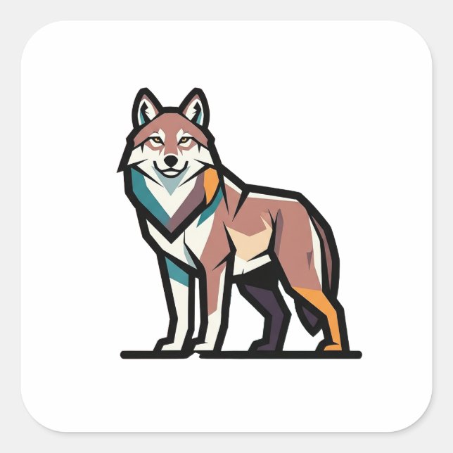 Silent Strength Wolf Illustration Square Sticker (Front)