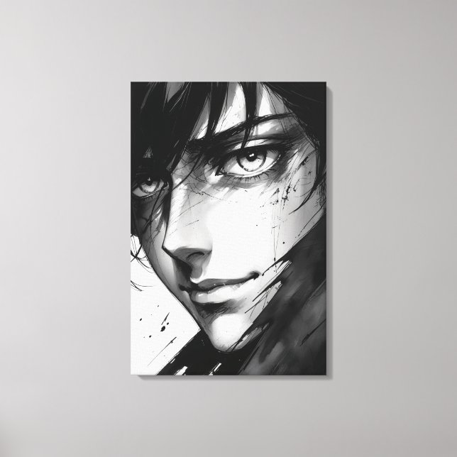 Silent Truths – Ink Portrait of Hidden Emotion Canvas Print (Front)