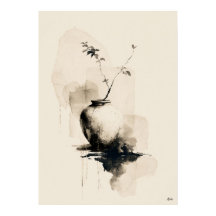 Silent Vessel Japanese Minimalist Sumi Ink Wall