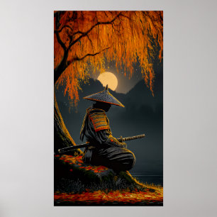 Silent Warrior Beneath the Autumn Moon Poster