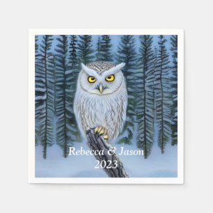 Silent Watch - Northern Winter Woods Gray Owl Napkin