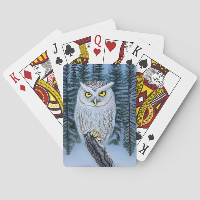 Silent Watch - Northern Winter Woods Gray Owl Playing Cards (Back)