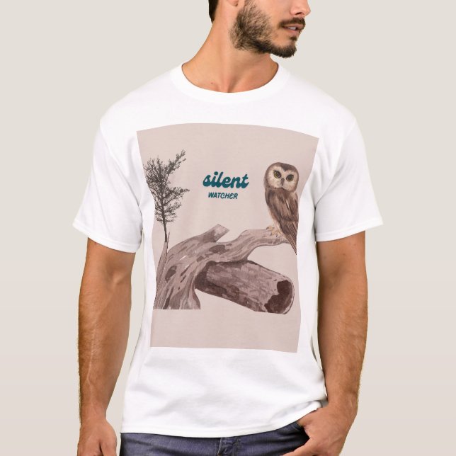 Silent Watcher – Aesthetic Owl Nature Illustration T-Shirt (Front)