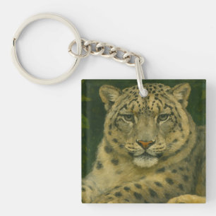 Silent Watcher – Snow Leopard in Forest Light Key Ring