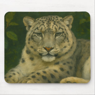 Silent Watcher – Snow Leopard in Forest Light Mouse Mat