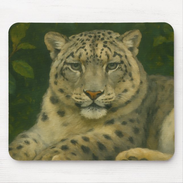 Silent Watcher – Snow Leopard in Forest Light Mouse Mat (Front)