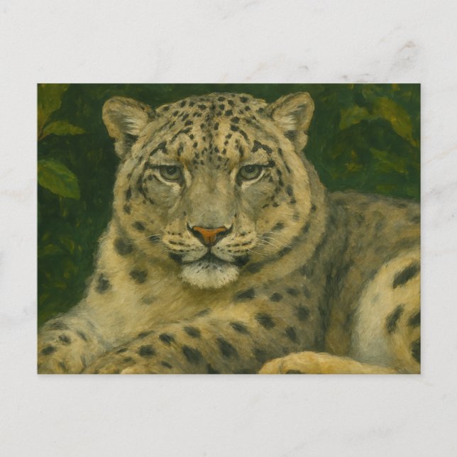 Silent Watcher – Snow Leopard in Forest Light Postcard (Front)