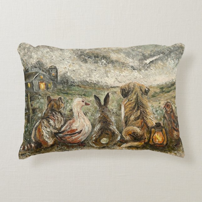 Silent Watching Whimsical Farmhouse Animals  Decorative Cushion (Front)