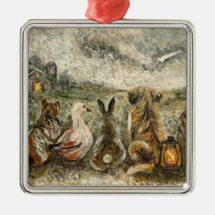Silent Watching Whimsical Farmhouse Animals Metal Tree Decoration