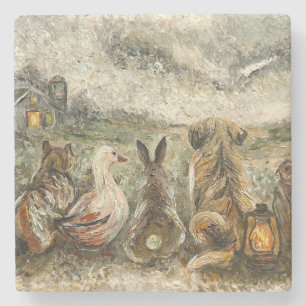 Silent Watching Whimsical Farmhouse Animals Stone Coaster
