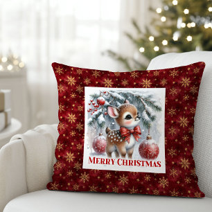 Silent winter scene snowy baby fawn Christmas  Cushion