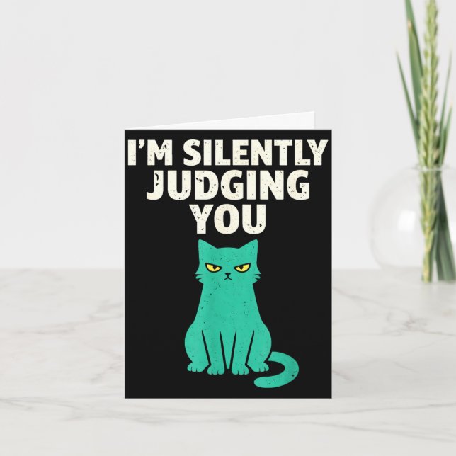 Silently judging funny sarcastic cat humour man card (Front)