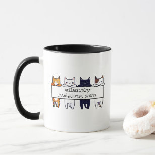 "Silently judging you" kawaii cats hanging Mug