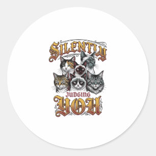 Silently Judging You Vintage Cat Graphic T-Shirt_1 Classic Round Sticker