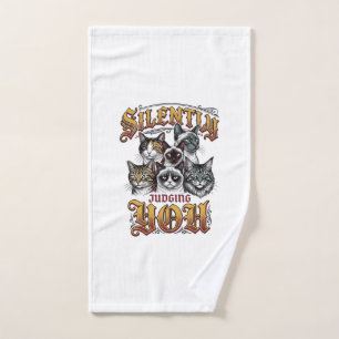 Silently Judging You Vintage Cat Graphic T-Shirt_1 Hand Towel